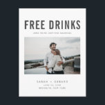 Carte Postale Faire-part Funny Free Drinks Mariage Photo Save the Dates<br><div class="desc">Ceux-ci sauvegardent la date postcard sont pour le couple amusant qui ne peut pas attendre de partager leur date mariage avec leur famille et leurs amis. Photo moderne "Boissons gratuites (et nous allons nous marier) design est customisé avec votre photo, noms, date mariage et emplacement. Ajoutez votre adresse de retour...</div>