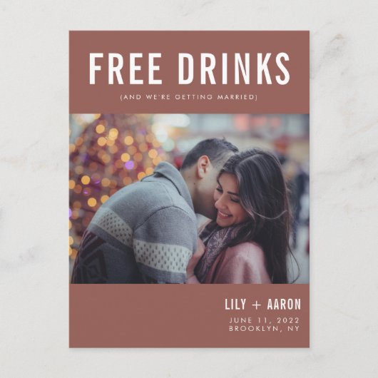 Carte Postale Faire-part Funny Free Drinks Mariage Rust Photo Enregistrer l (Devant)