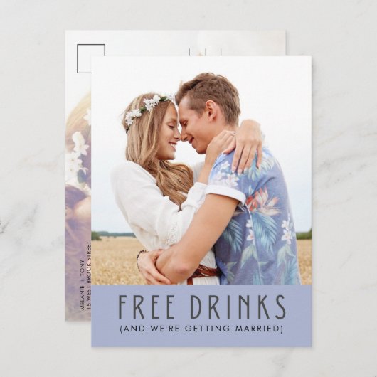 Carte Postale Faire-part Funny Free Drinks Photo Budget Enregistrer la date (Devant / Derrière)