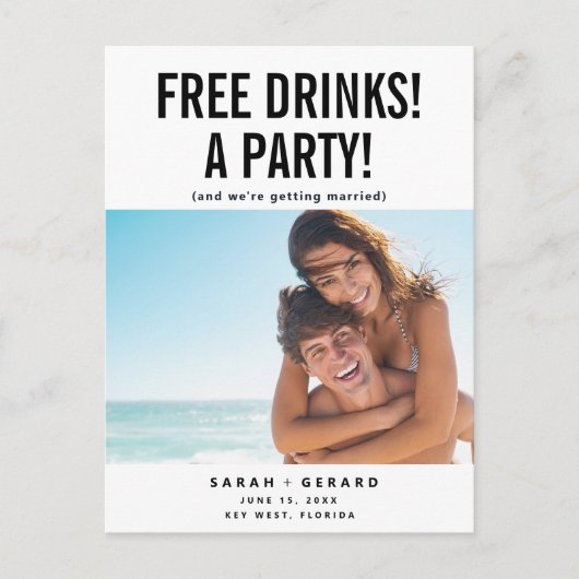 Carte Postale Faire-part Funny Free Drinks Photo Save the Dates  (Devant)
