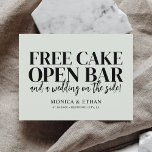 Carte Postale Faire-part Funny Gratuit Gâteau Open Bar Mariage Enregistrer<br><div class="desc">Êtes-vous prêt à célébrer l'amour, le rire et le joyeux voyage vers le bonheur conjugal ? Nos cartes personnalisées "Save the Date" offrent un aperçu délicieux de la célébration amusante et pleine d'amour qui attend vos invités. Avec la citation chic et charmant "Free Cake, Open Bar, Et un mariage sur...</div>