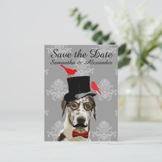 Carte Postale Faire-part Funny mariage marié chien enregistrer la date (Debout devant)