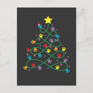 Carte Postale Faire-part Funny Noël Paw Tree Puppy Paws GIft