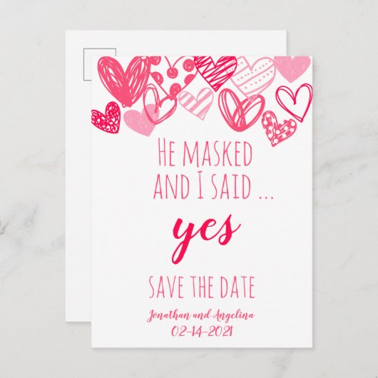 Carte Postale Faire-part Funny Pink Valentine's Save the Date (Devant / Derrière)