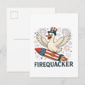 Carte Postale Faire-part Funny Rubber Duck USA Patriotic Firequacker 4e (Devant / Derrière)