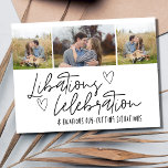 Carte Postale Faire-part Funny Three Photo Wedding Enregistrer la date<br><div class="desc">Préparez-vous à préparer le terrain pour votre journée spéciale avec nos "Libations, célébrations et situations de coupage de tapis" Mariage Enregistrer la carte de date! Ce design unique et amusant capte parfaitement l'esprit de votre prochaine célébration. Customisez l'avant avec trois de vos photos de fiançailles préférées et ajoutez vos détails...</div>