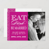 Carte Postale Faire-part Fuschia Damask Sauvez la date (Devant / Derrière)