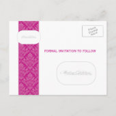 Carte Postale Faire-part Fuschia Damask Sauvez la date (Dos)