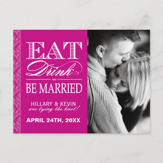 Carte Postale Faire-part Fuschia Damask Sauvez la date (Devant)