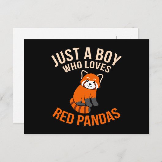 Carte Postale Faire-part Garçon Qui Aime Les Pandas Rouges Mignonnes Animau (Devant / Derrière)