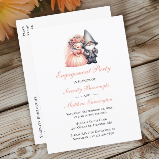 Carte Postale Faire-part Garden Gnome Orange Woodland Engagement Party