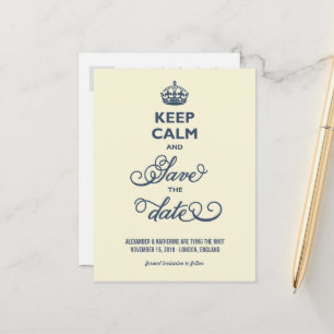 Carte Postale Faire-part Gardez Le Calme Et Économisez La Date Vintage Scri