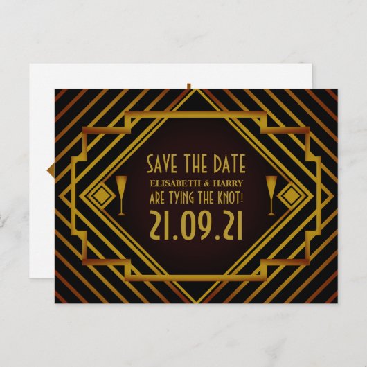 Carte Postale Faire-part Gatsby Gold 2020 Mariage Enregistrer La Date (Devant / Derrière)
