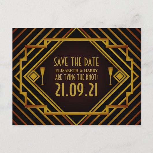 Carte Postale Faire-part Gatsby Gold 2020 Mariage Enregistrer La Date (Devant)