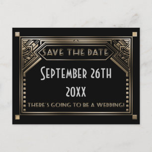 Carte Postale Faire-part Gatsby Gold Shaded Art Déco Mariage Enregistrer la