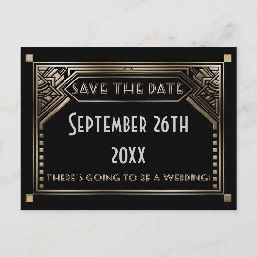 Carte Postale Faire-part Gatsby Gold Shaded Art Déco Mariage Enregistrer la (Devant)
