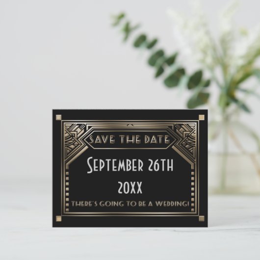 Carte Postale Faire-part Gatsby Gold Shaded Art Déco Mariage Enregistrer la (Debout devant)