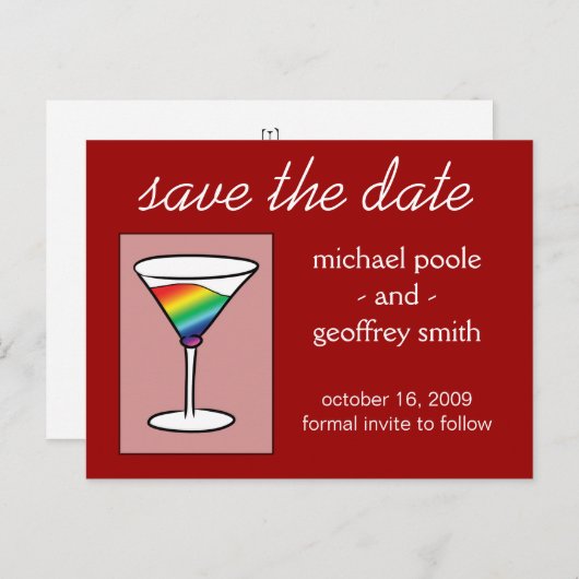 Carte Postale Faire-part Gay-tini | Enregistrer la date (Devant / Derrière)