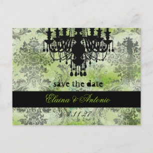 Carte Postale Faire-part GC Joli lustre vert citron damas noir