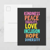 Carte Postale Faire-part Gentillesse Paix Égalité Amour Inclusion Espoir Di (Devant / Derrière)
