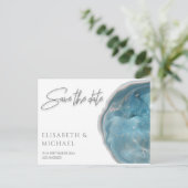 Carte Postale Faire-part Géode Agate bleu rose or calligraphie (Debout devant)