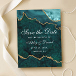 Carte Postale Faire-part Géode D'Agate De Marbre D'Or turquoise Enregistrer<br><div class="desc">Elégante Aquarelle moderne Turquoise et or Marble Agate Géode Enregistrer la date Carte Postale</div>