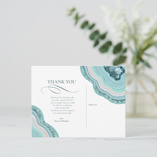 Carte Postale Faire-part Geode d'agate Paillettes Mariage Remerciements Tea (Debout devant)