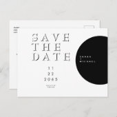 Carte Postale Faire-part Géométrique Moderne Noir & Blanc Save the Date (Devant / Derrière)