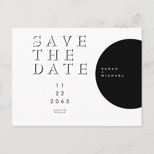 Carte Postale Faire-part Géométrique Moderne Noir & Blanc Save the Date (Devant)