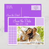 Carte Postale Faire-part Gingham à carreaux violets (Devant / Derrière)