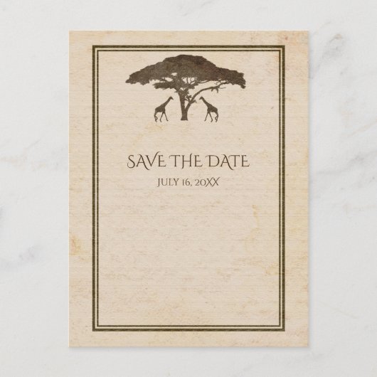 Carte Postale Faire-part Girafes de safari africain & arbre Save The Date (Devant)