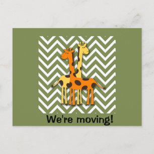 Carte Postale Faire-part Girafes Mignonnes sur Changement d'Adresse Vert