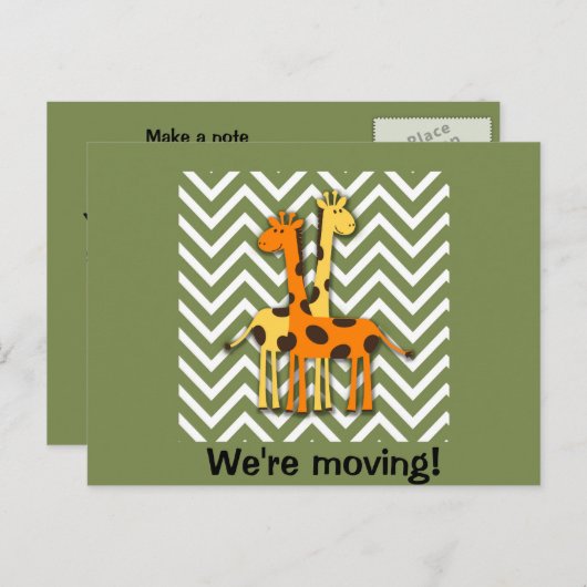 Carte Postale Faire-part Giraffes mignonnes sur Vert Changement d'adresse (Devant / Derrière)