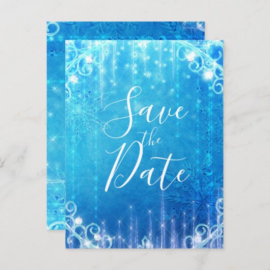 Carte Postale Faire-part Glace Givrée Bleue Étincelante Hiver Enregistrer l (Devant / Derrière)