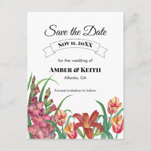 Carte Postale Faire-part Gladioli Chaud Tulip Lily Mariage Enregistrer La D