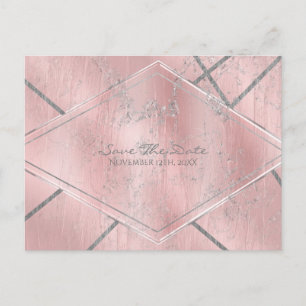 Carte Postale Faire-part Glam à étincelle rose et argent Satin Enregistrer 