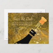 Carte Postale Faire-part Glam Black Gold Save the Date Champagne Anniversai (Devant / Derrière)