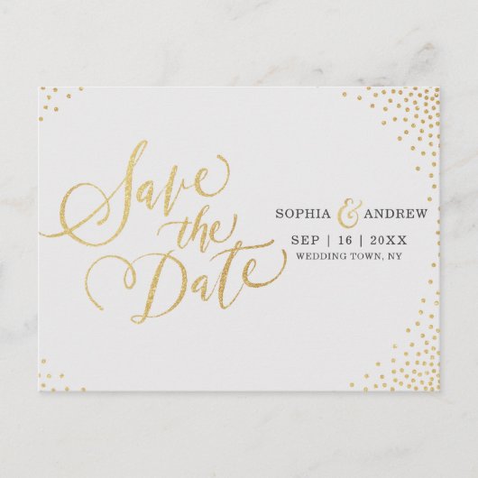 Carte Postale Faire-part Glam faux or parties scintillant calligraphie enre (Devant)