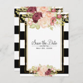 Carte Postale Faire-part Glam floral moderne noir blanc Enregistrer la date (Devant / Derrière)