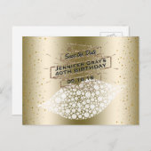 Carte Postale Faire-part Glam Gold Lips Save the Date Élégant Anniversaire (Devant / Derrière)