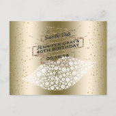 Carte Postale Faire-part Glam Gold Lips Save the Date Élégant Anniversaire (Devant)