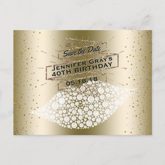 Carte Postale Faire-part Glam Gold Lips Save the Date Élégant Anniversaire (Devant)