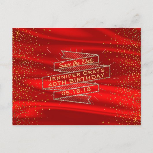 Carte Postale Faire-part Glam Gold Red Enregistrer la date Elegant Annivers (Devant)