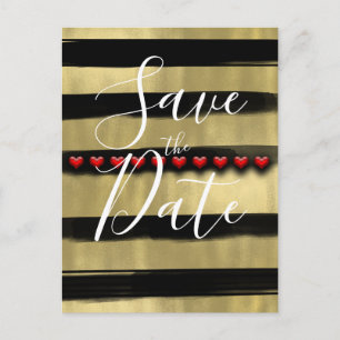 Carte Postale Faire-part Glam moderne Black & Gold Red Hearts Enregistrer l
