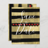 Carte Postale Faire-part Glam moderne Black & Gold Red Hearts Enregistrer l (Devant / Derrière)