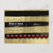Carte Postale Faire-part Glam moderne Black & Gold Red Hearts Enregistrer l (Dos)