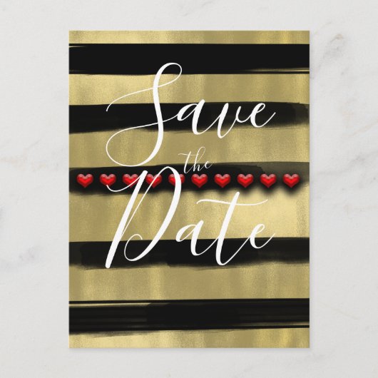Carte Postale Faire-part Glam moderne Black & Gold Red Hearts Enregistrer l (Devant)