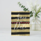 Carte Postale Faire-part Glam moderne Black & Gold Red Hearts Enregistrer l (Debout devant)