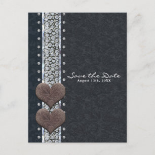 Carte Postale Faire-part Glam occidental Cuir noir et diamant Enregistrer l