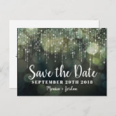 Carte Postale Faire-part Glam White Fairy Lumières noir vert ENREGISTRER LA (Devant / Derrière)